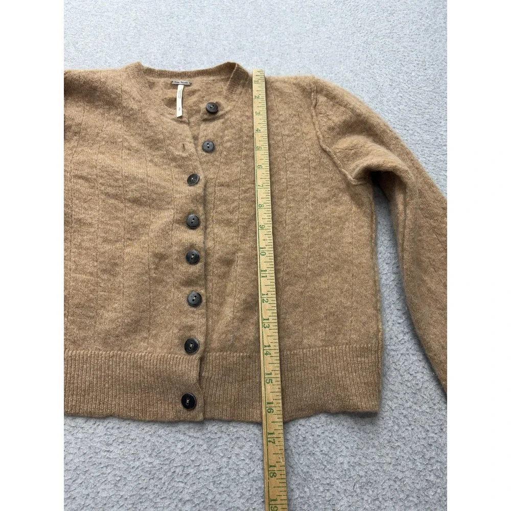 Free People Cardigan Sweater Womens S Brown 100% Cashmere Crew Neck Button Front